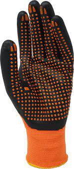 F3046E5204CTG7 Guanti EDIS art.E52.04/C Taglia 7 in PE puntinato nero/arancio Cenigomma