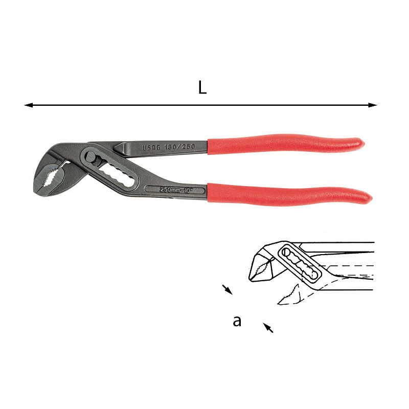 F3054100007 PVS Pinze regolabili a cerniera chiusa, misura: 180 C - 250 - Art. U01800010 Usag