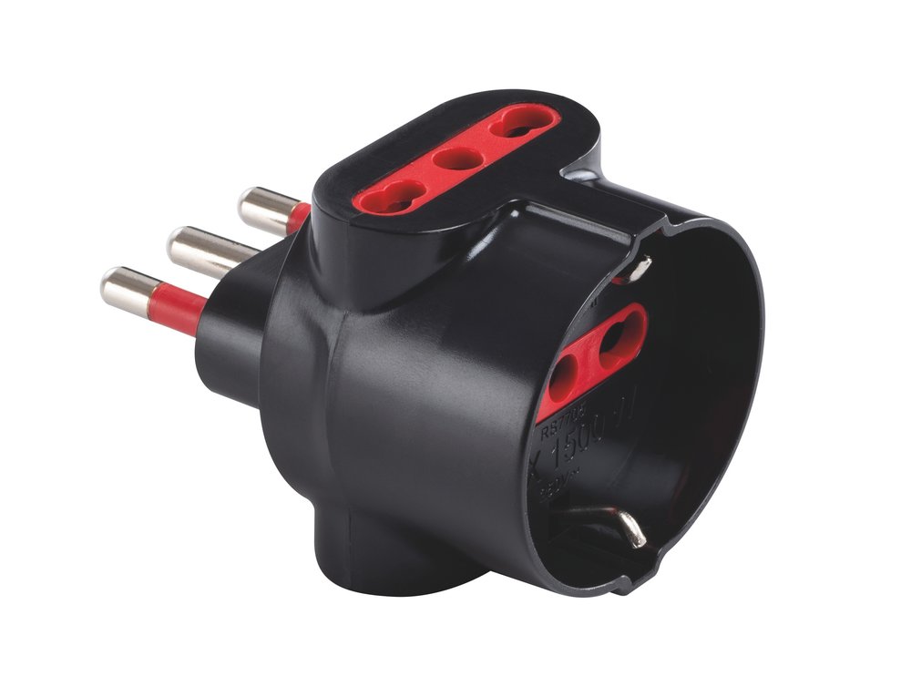 F3764100026 PVS ADATTATORE TRIPLO EMILIA SPECIALIST - 3 PRESE 10/16A - SPINA 16A 250V P40-P17/11-S17 NERO Art. RS7705N Rosi