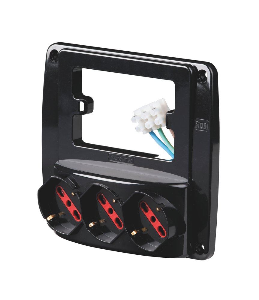 F3764100052 PVS MULTIPRESA PARETE EMILIA SMART 3 PRESE SCHUKO BIVALENTI 10/16 A NERA PER SCATOLA 3 POSTI - NERA Art. RS94133 Rosi