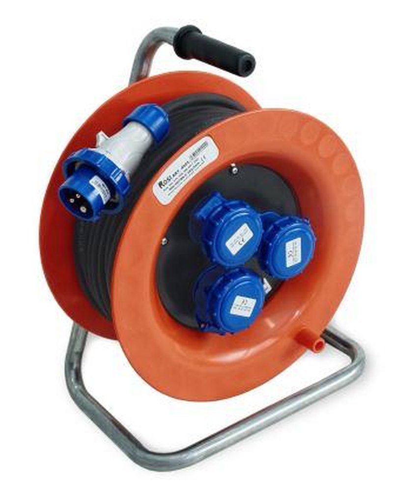 F3764100144 PVS AVVOLGICAVO 30MT CAVO H07RNF 3G2,5 CON 3 PRESE 16A 3P 220V IP67 + DISGIUNTORE TERMICO Art. 4002 Rosi