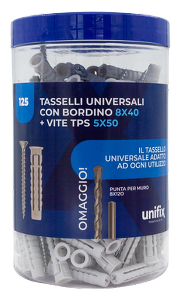 F3807010495 PVS BARATTOLO FXU8X40+V.5X50 125PZ+P.SUPRA Art. 0906 280 400 01 Unifix