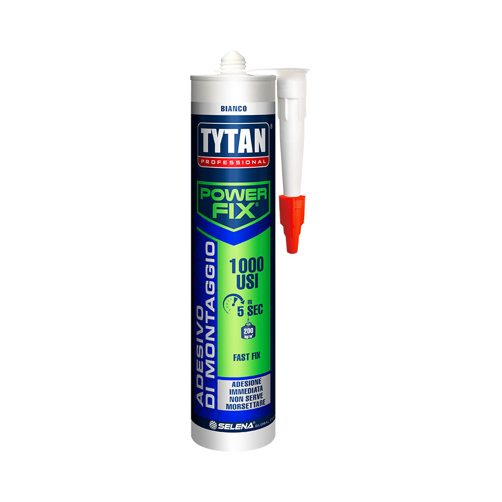 E37880008 TYTAN ADESIVO DI MONTAGGIO POWERFIX 1000 USI base acqua colore bianco da 80 ml art.100045147 Selena