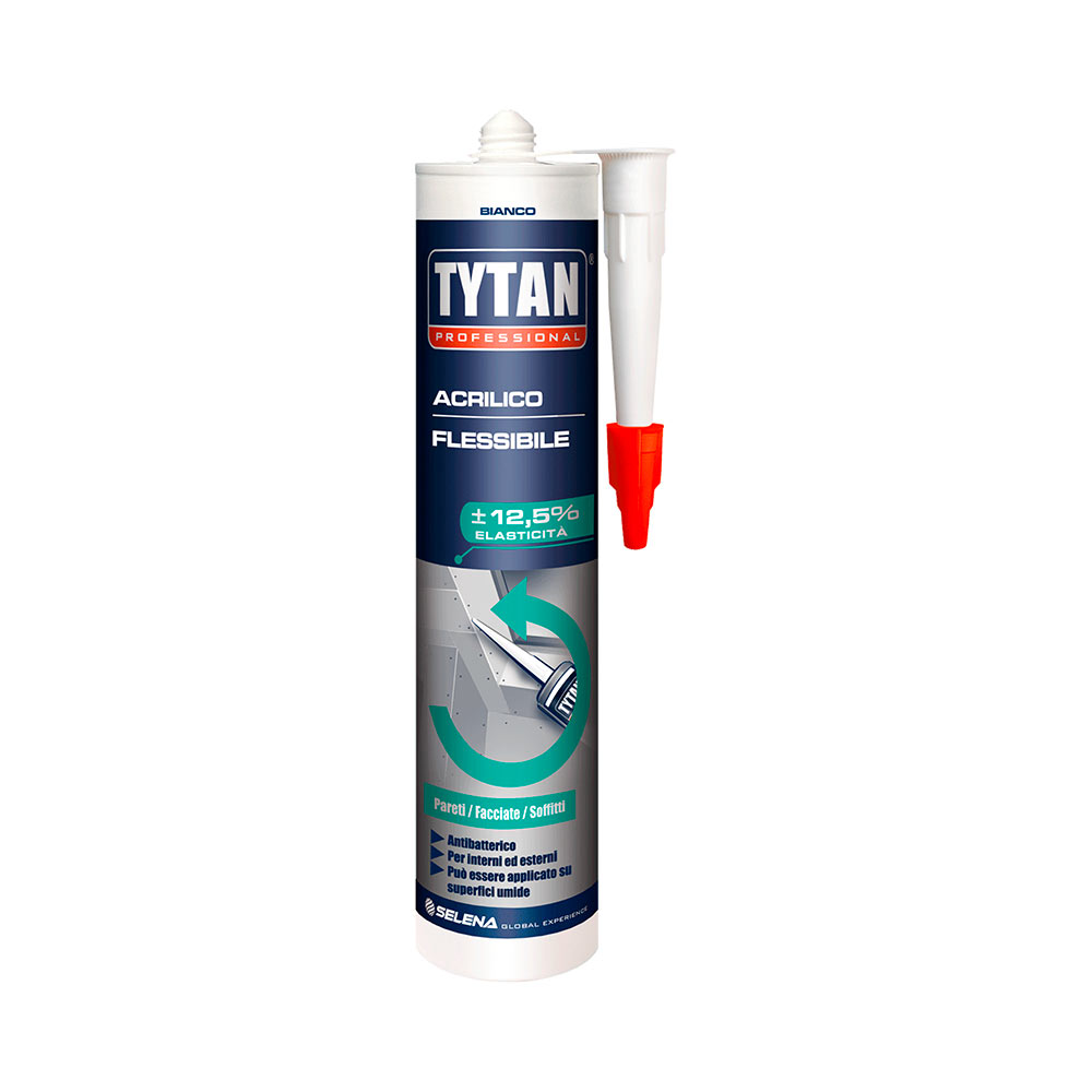 E37880013 TYTAN SILICONE ACRILICO FLESSIBILE alta adesione ed elasticità colore bianco cartuccia da 300 ml art.711001 Selena