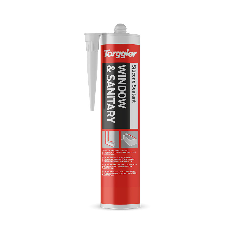F30016158 SILICONE da 310 ml SANITARIO NEUTRO BIANCO9016 - SILICONE DOMUS per serramenti/uso sanitario art.5607 Torggler