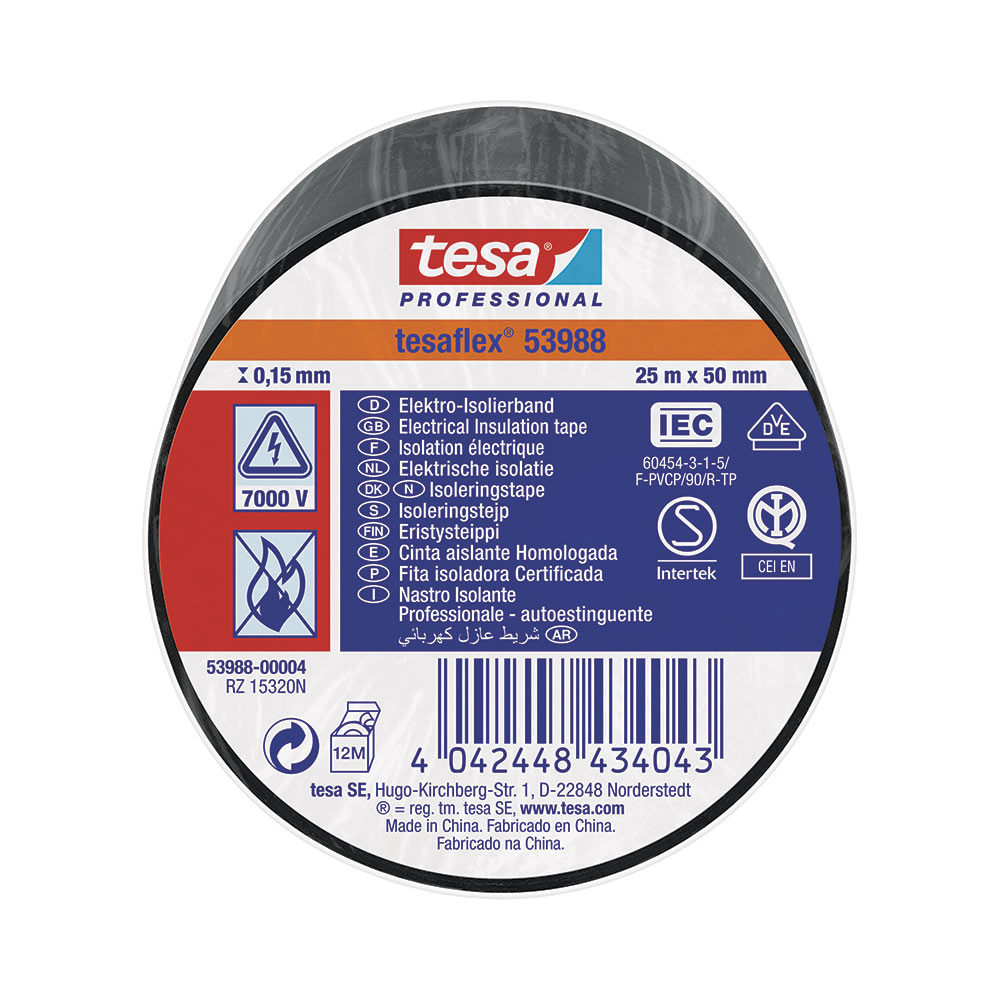 F3013T60524-50N NASTRO ISOLANTE 1500 NERO 25mX50mm art. 53988-00004 Tesa
