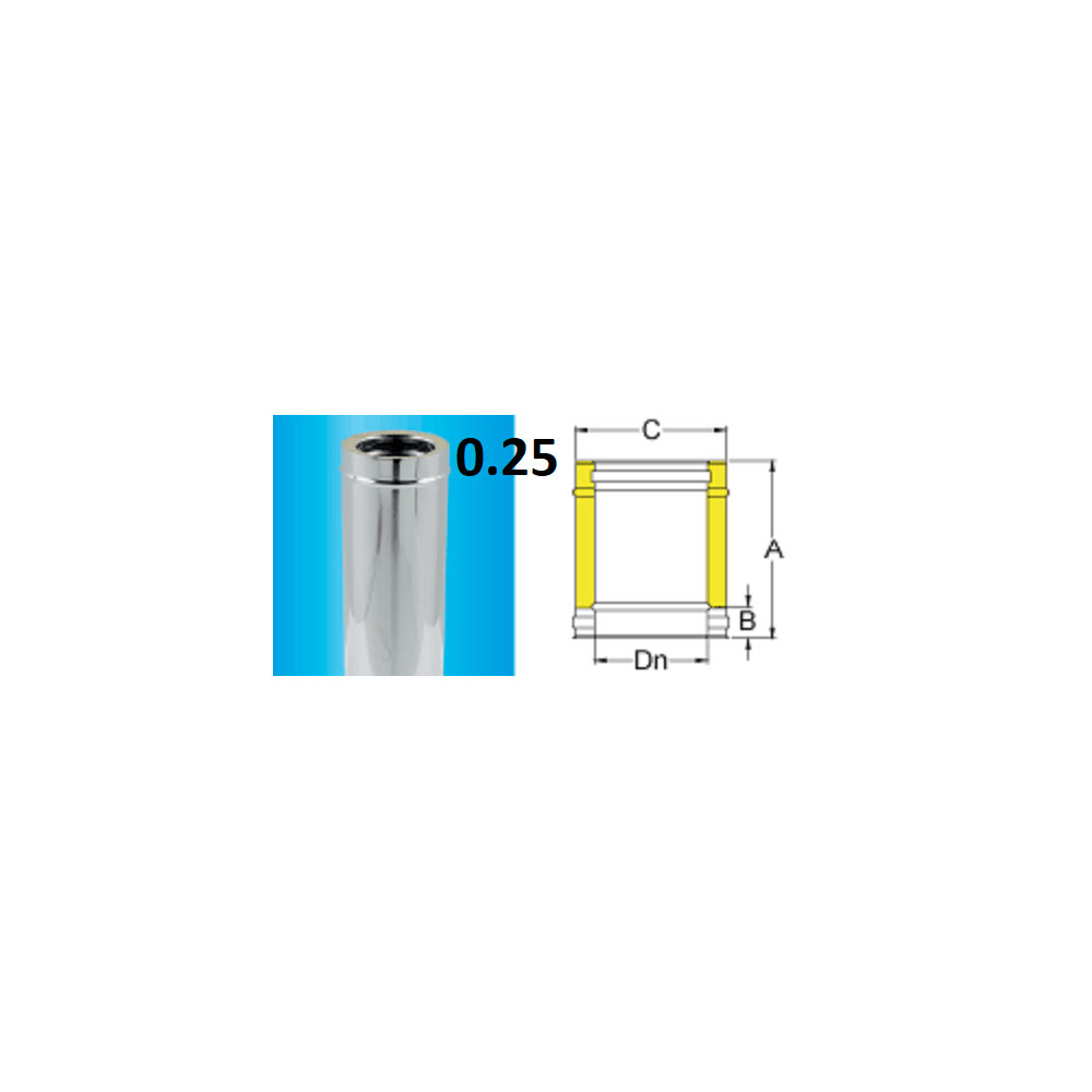 F309944520130 DOPPIAPARETE TUBO INOX Ø 130 lineare mt.0.25 camino art.4452 Fibrotubi
