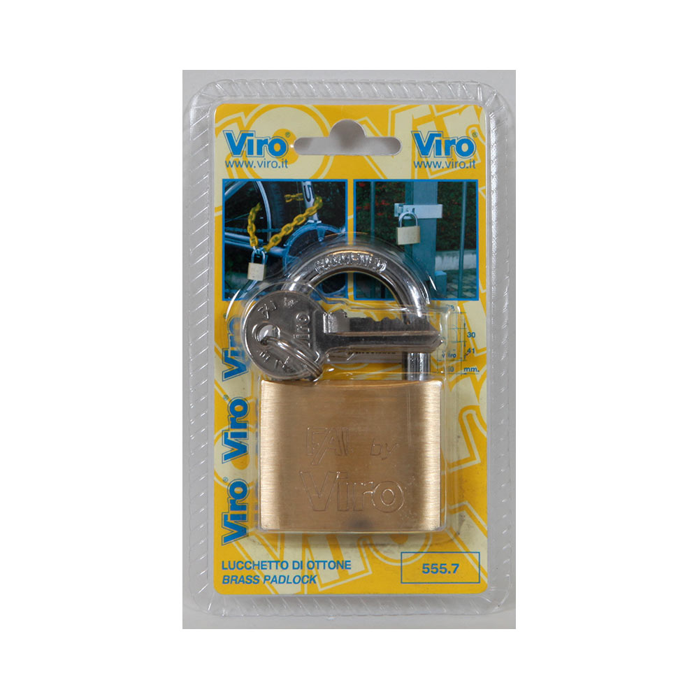 F37780003 Art.555.7 LUCCHETTO rettangolare FAI da 50 mm  in ottone massiccio satinato chiusura a scatto arco in acciaio Viro