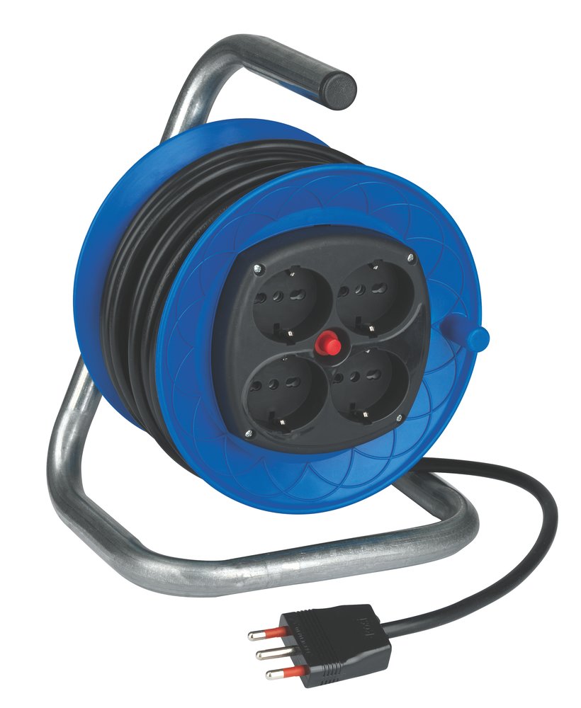 F3764100063 PVS AVVOLGICAVO 15MT CAVO 3G1,5 CON 4 PRESE SCHUKO BIV. E SPINA 3P 16A + DISGIUNTORE TERMICO Art. CR14154BNS Rosi