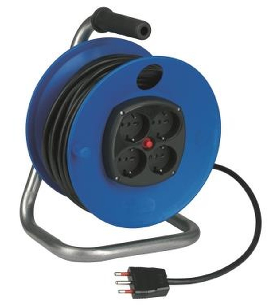 F3764100065 PVS AVVOLGICAVO 50MT CAVO 3G1,5 CON 4 PRESE SCHUKO BIV. E SPINA 3P 16A + DISGIUNTORE TERMICO Art. CR14504BN Rosi