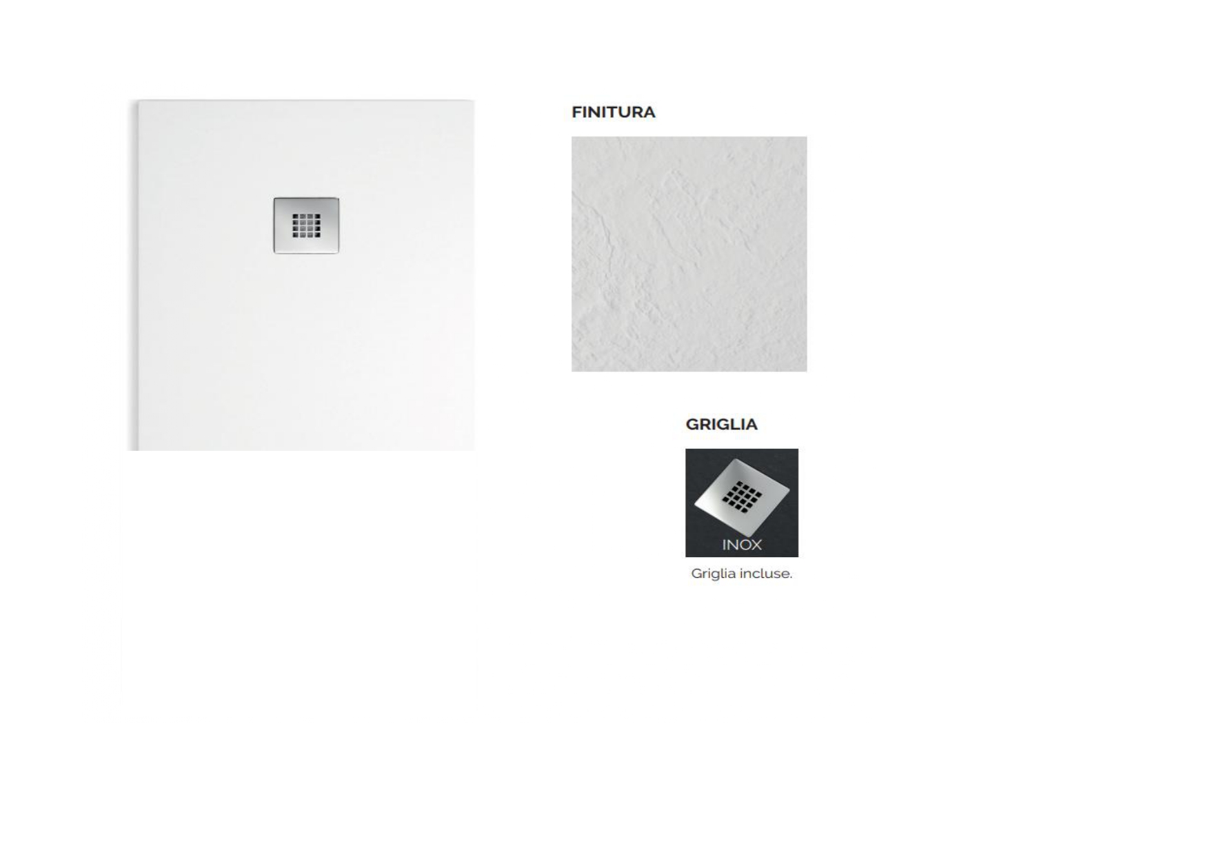 E3951PD100100BI PIATTO DOCCIA 100X100 sp.3cm BIANCO in RESINA con griglia acciaio inox compreso di PILETTA ARKITEA