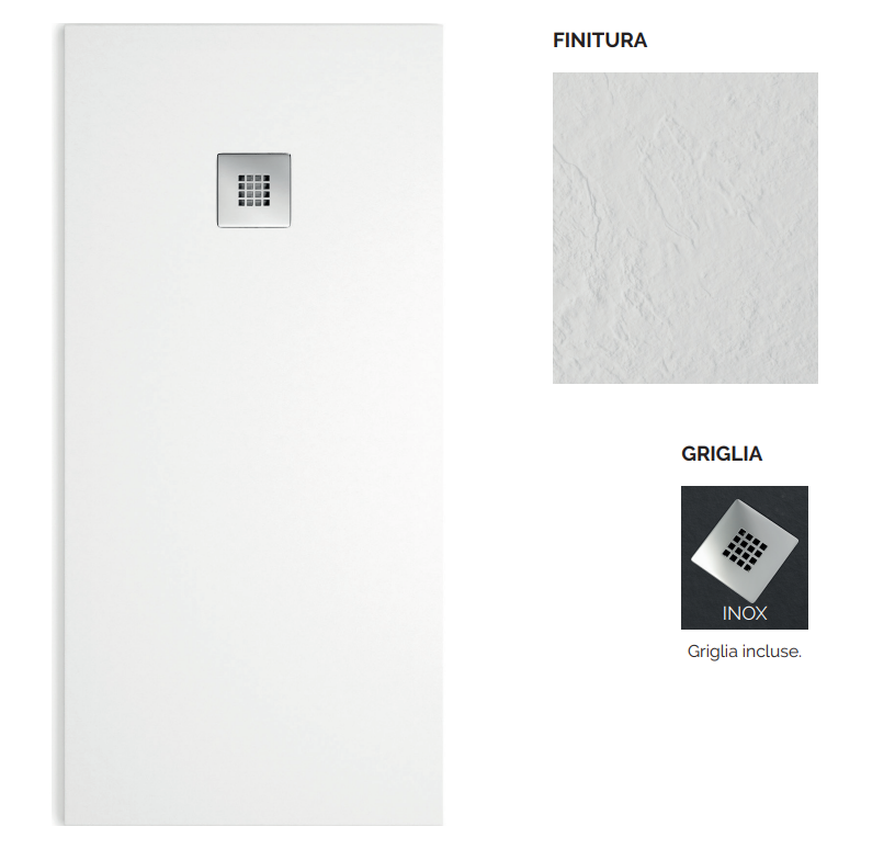 E3951PD17070BI PIATTO DOCCIA 170X70 sp.3cm BIANCO in RESINA con griglia acciaio inox compreso di PILETTA ARKITEA