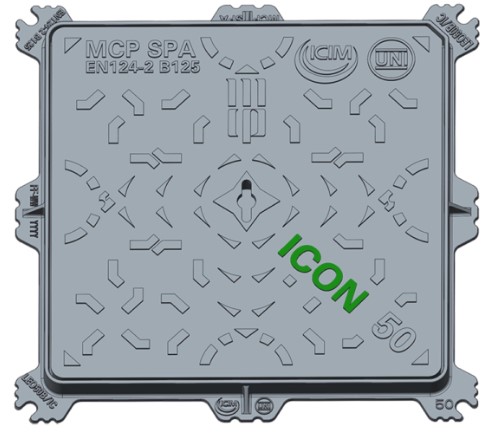 F380510006 MCP B125 CHIUSINO GHISA LEONARDO ERMETICO ICON Dim. Est. telaio 500X500mm Art. LEO50B/IC MCP